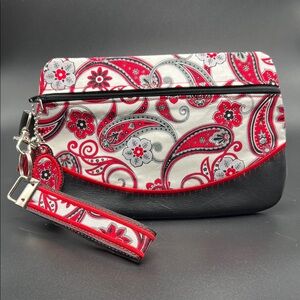The Stitch B— Paisley Patterned Pouch Wristlet - Red, White & Black